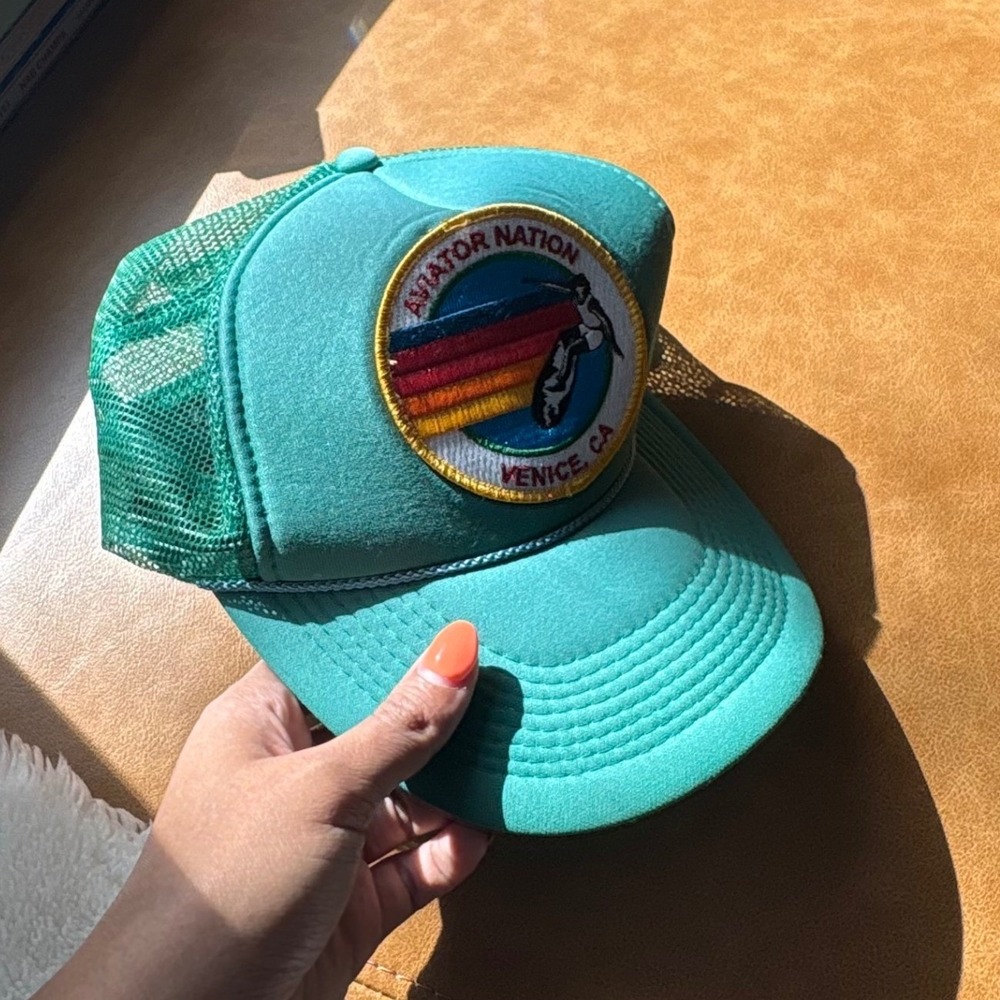 Aviator Nation Venice CA Teal Green Rainbow Surfer Mesh Trucker Hat Snapback